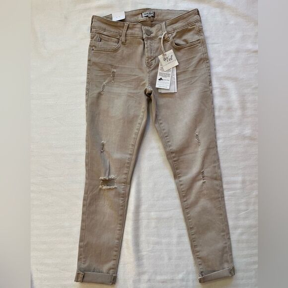 Dear John skinny stretch denim distressed jeans, NWT size 26, tan beige color. - Picture 2 of 7